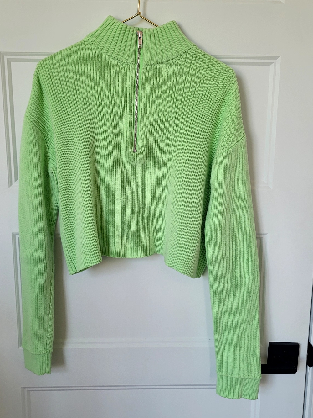 URBAN OUTFITTERS Lime Green Cropped Ribbed Knit Half-Zip Sweater - Size XS